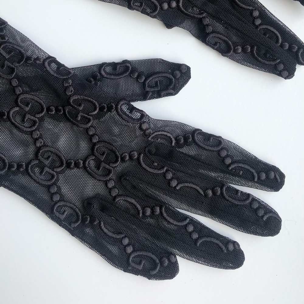 Gucci women’s black lace gloves - tulle with Gg motif